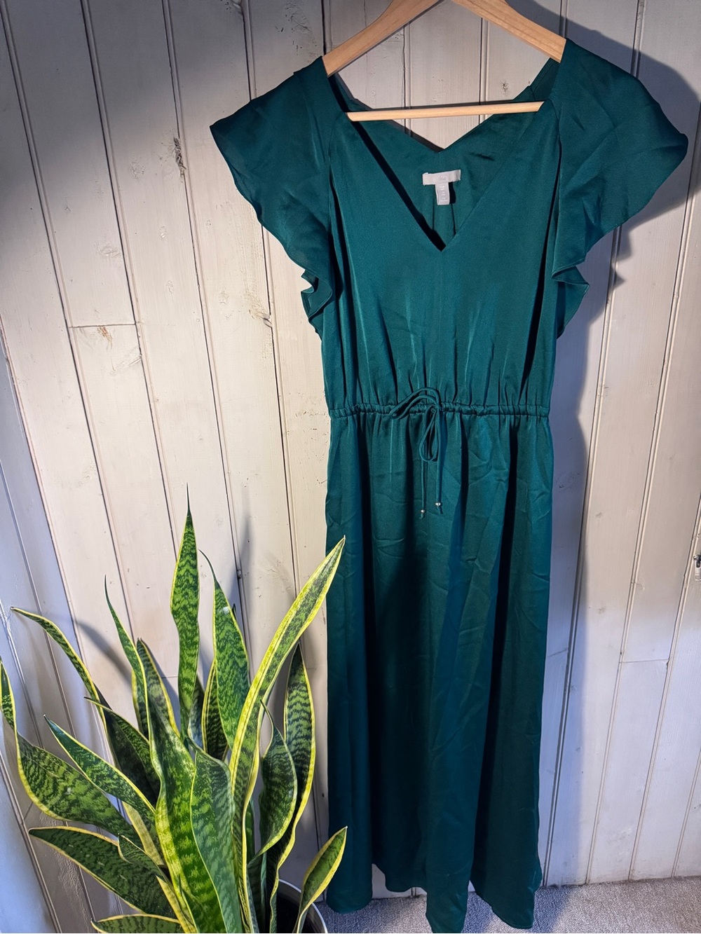 H&M Emerald Green V-Neck Maxi Dress Butterfly Sleeves Petite 6P